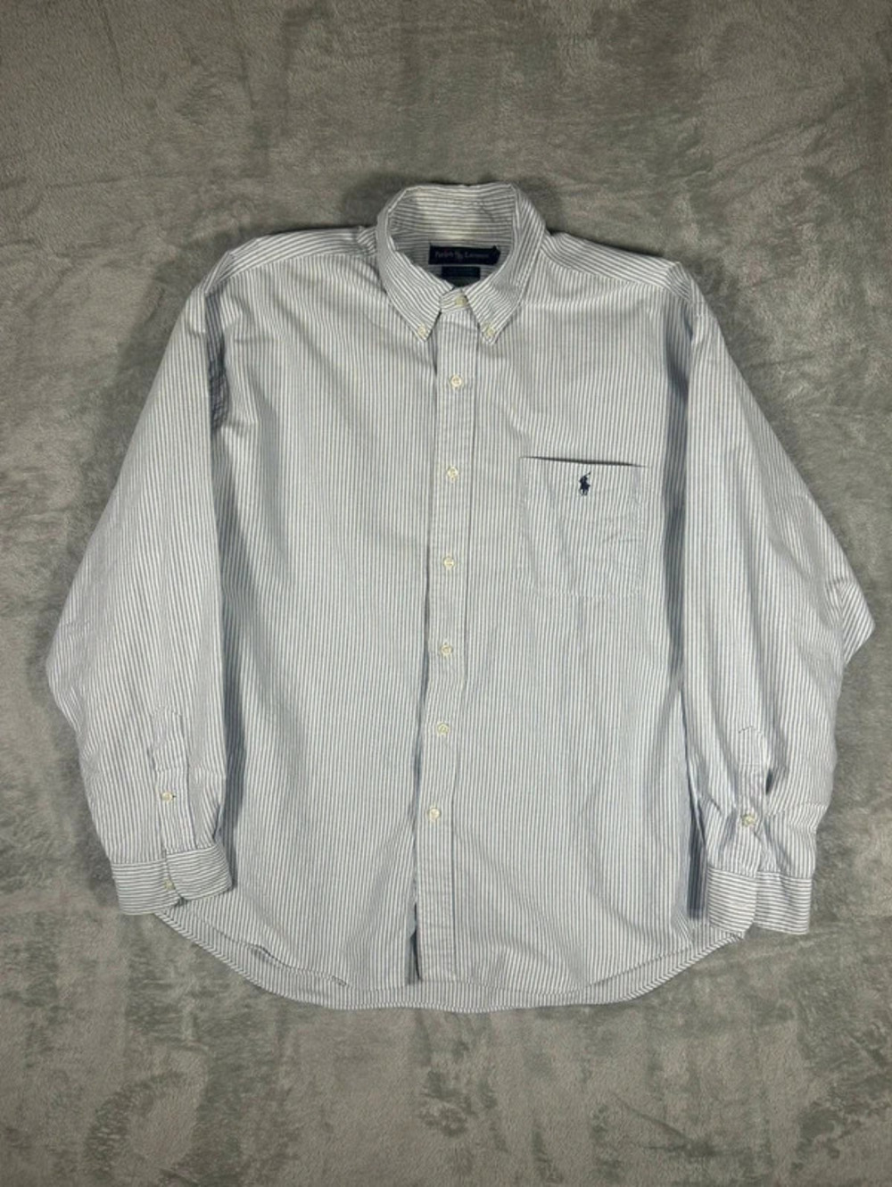 Ralph Lauren Button Down Shirt Mens Large Blue White Big Oxford OCBD Thick Ivy